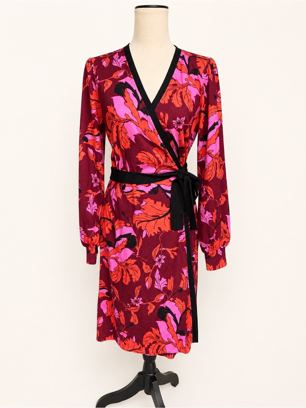 DVF Luella Wrap Mini Dress Merino Wool Grape Leaf Cabernet M NWT